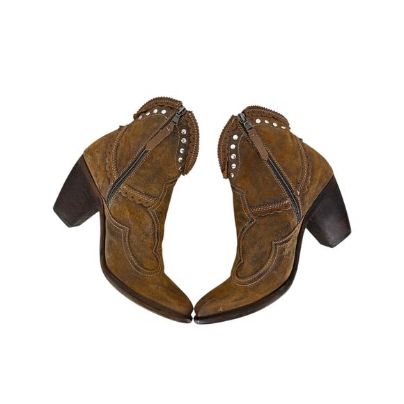 El Vaquero Women’s Pecos Ankle Boots Brown Leather Fringe Studded Size 41 Boho - Picture 6 of 14